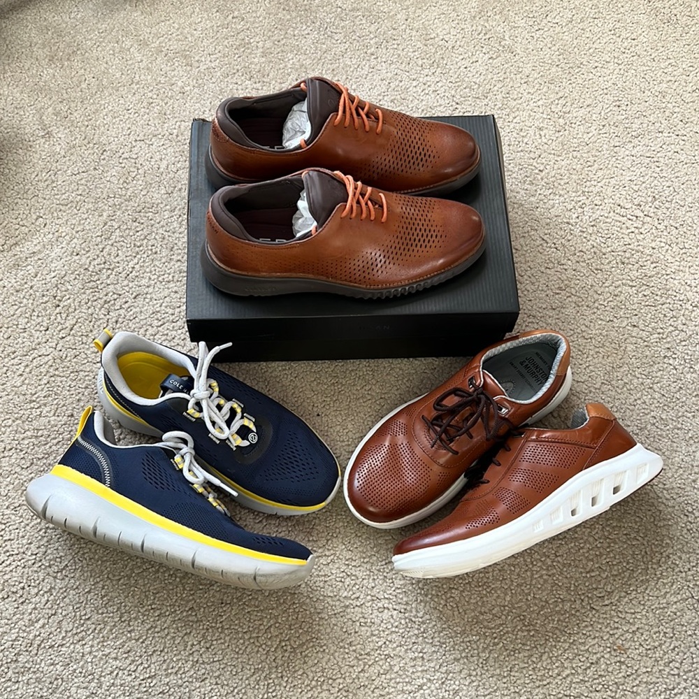 MENS 3 PAIR SHOE BUNDLE - COLE HANN size 7.5 / JOHNSTON & MURPHY size 8